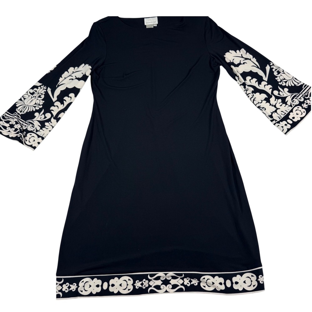 Donna Morgan 10 Sheath Dress Black White Patterned Flare Sleeve Office Day Night - Picture 4 of 12